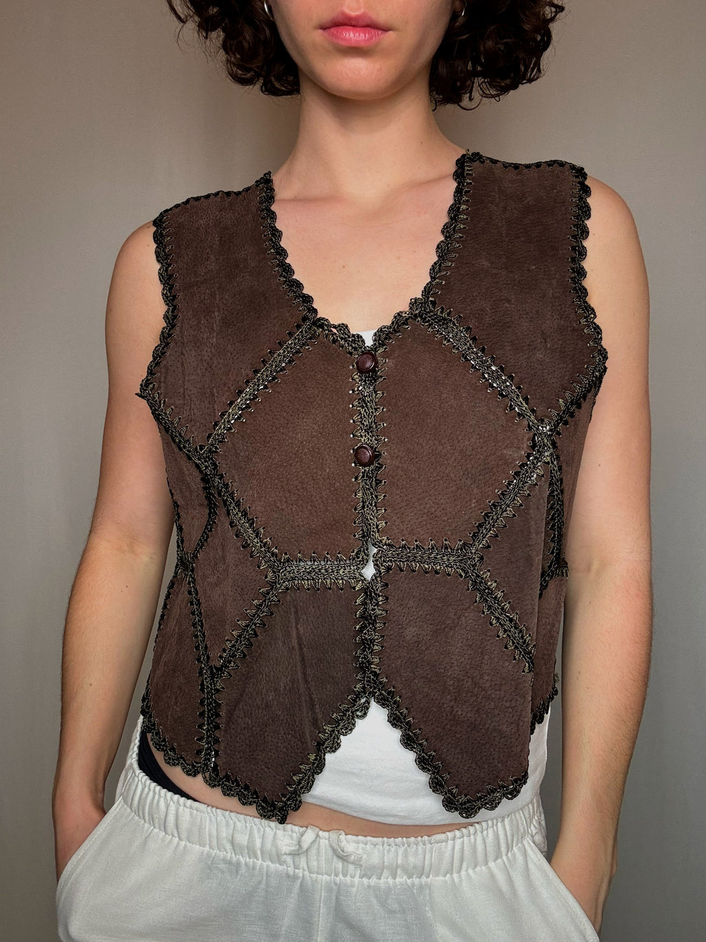 Gilet en daim brun S vintage