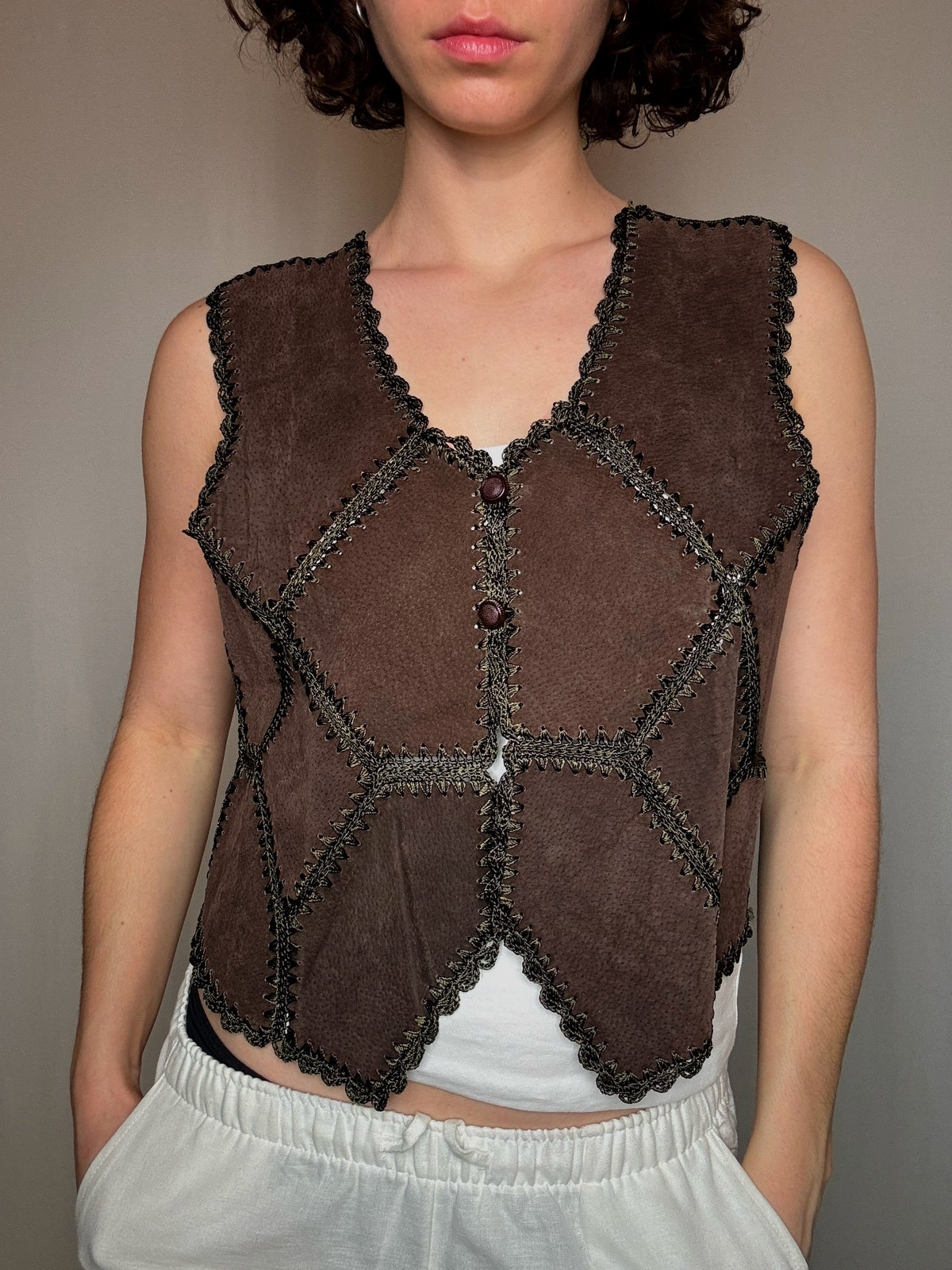 Gilet en daim brun S vintage