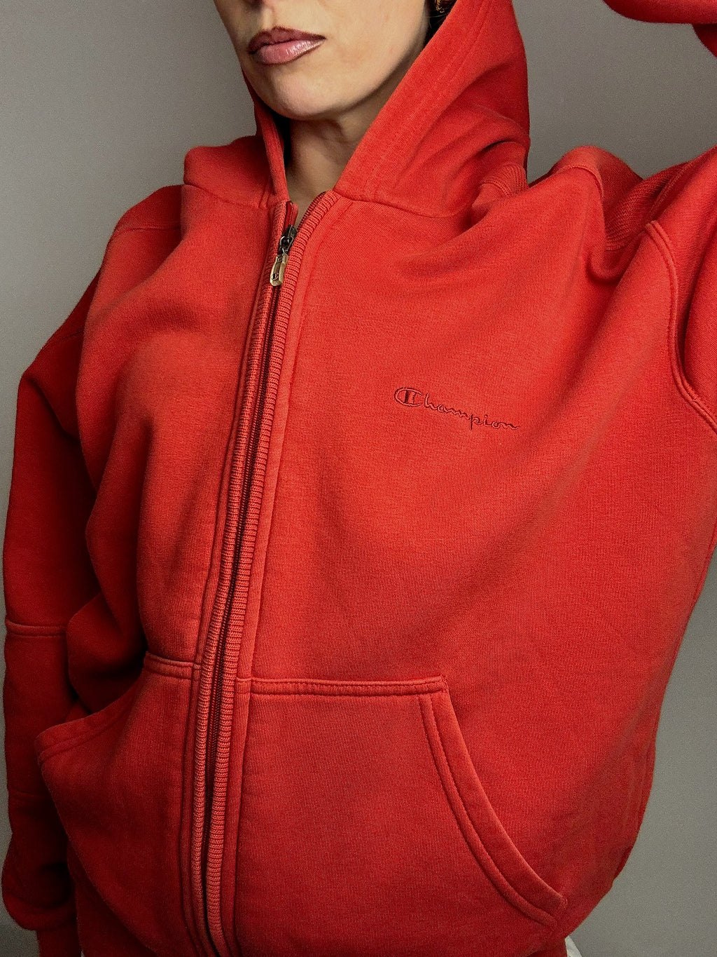 Veste sweat à capuche rouge CHAMPION L vintage