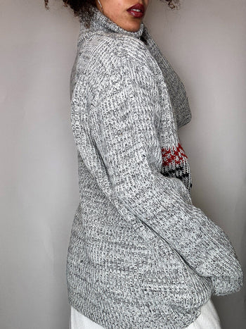Pull col cheminée gris et rouge XL vintage