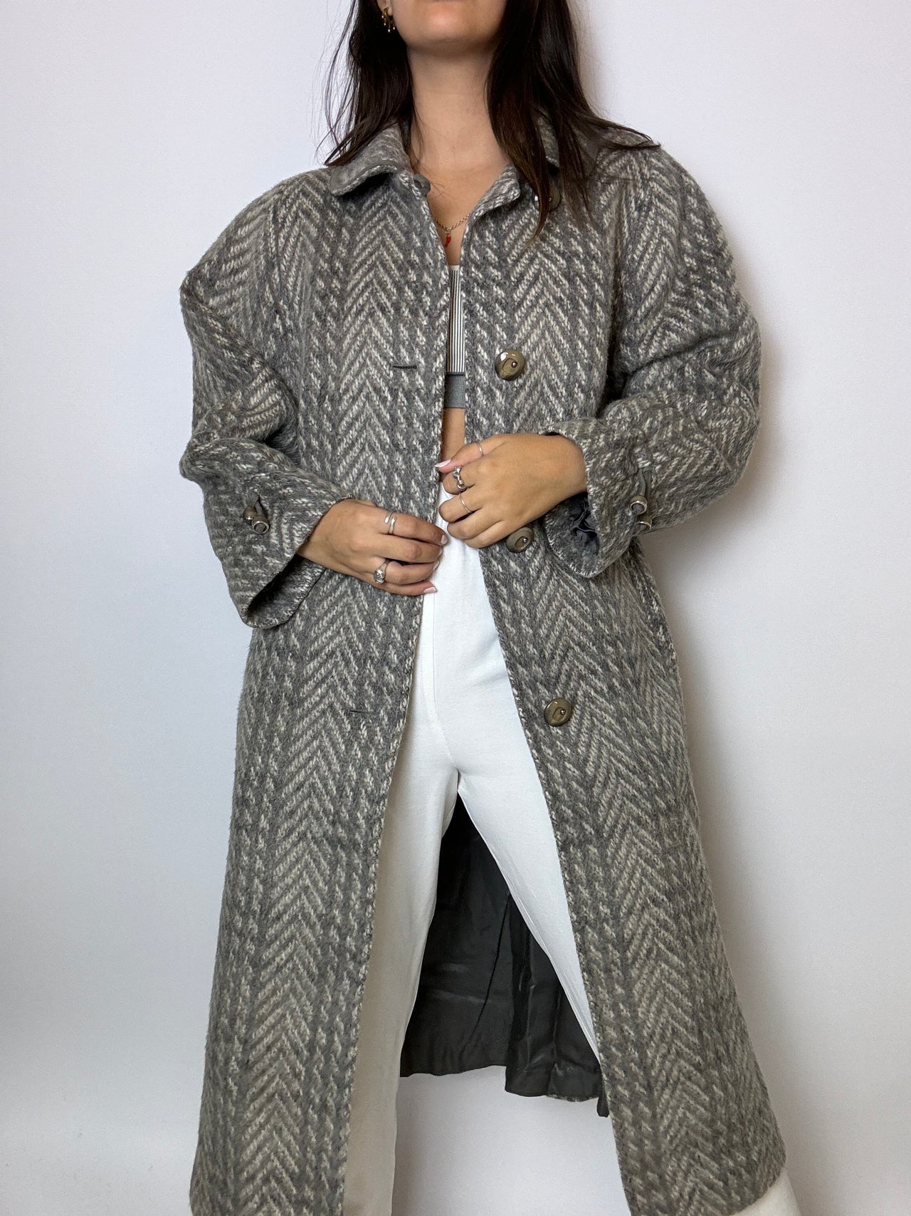 Manteau en laine et en mohair vintage gris M/L