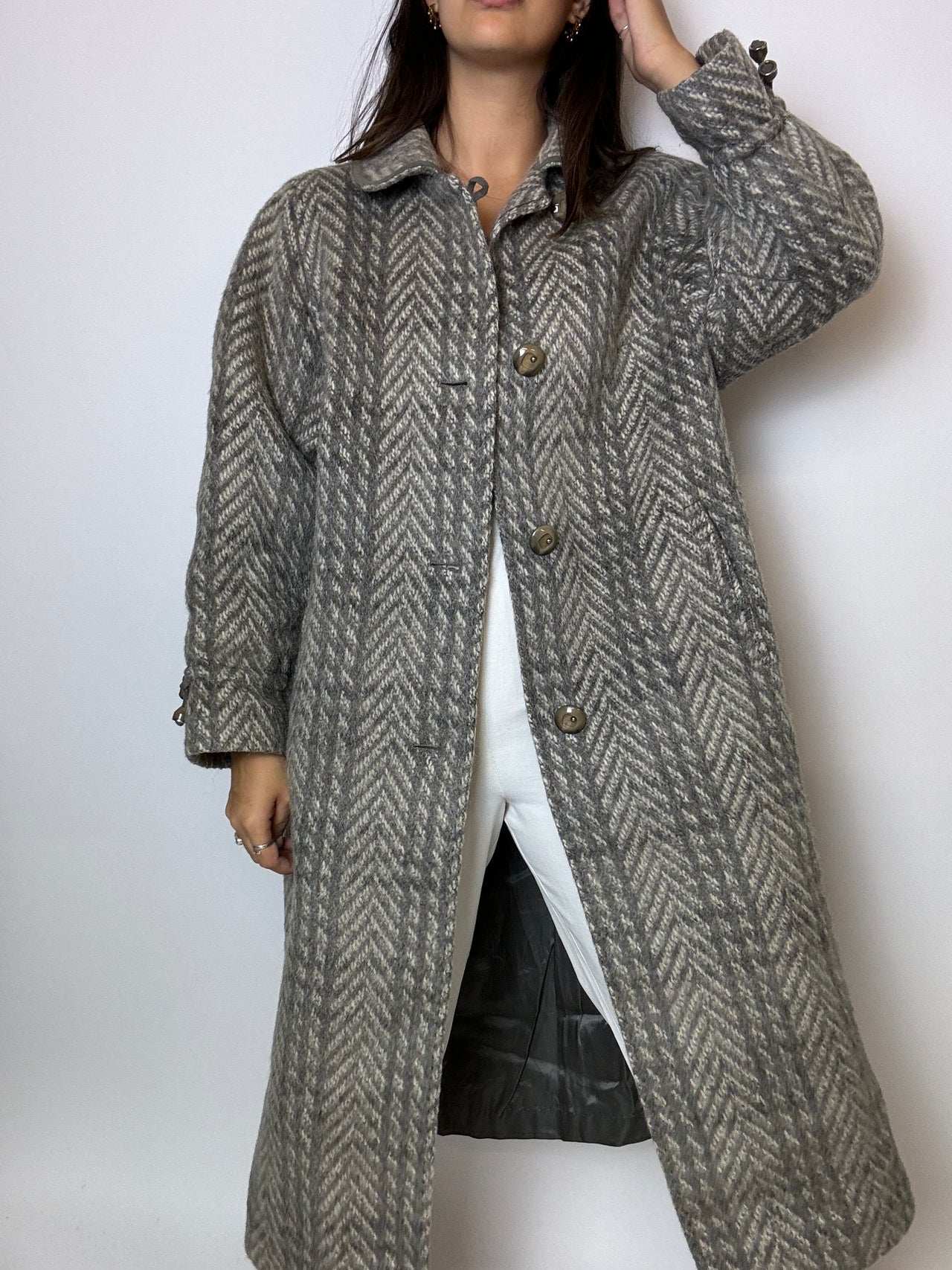 Manteau en laine et en mohair vintage gris M/L