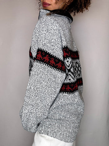 Pull col cheminée gris L vintage