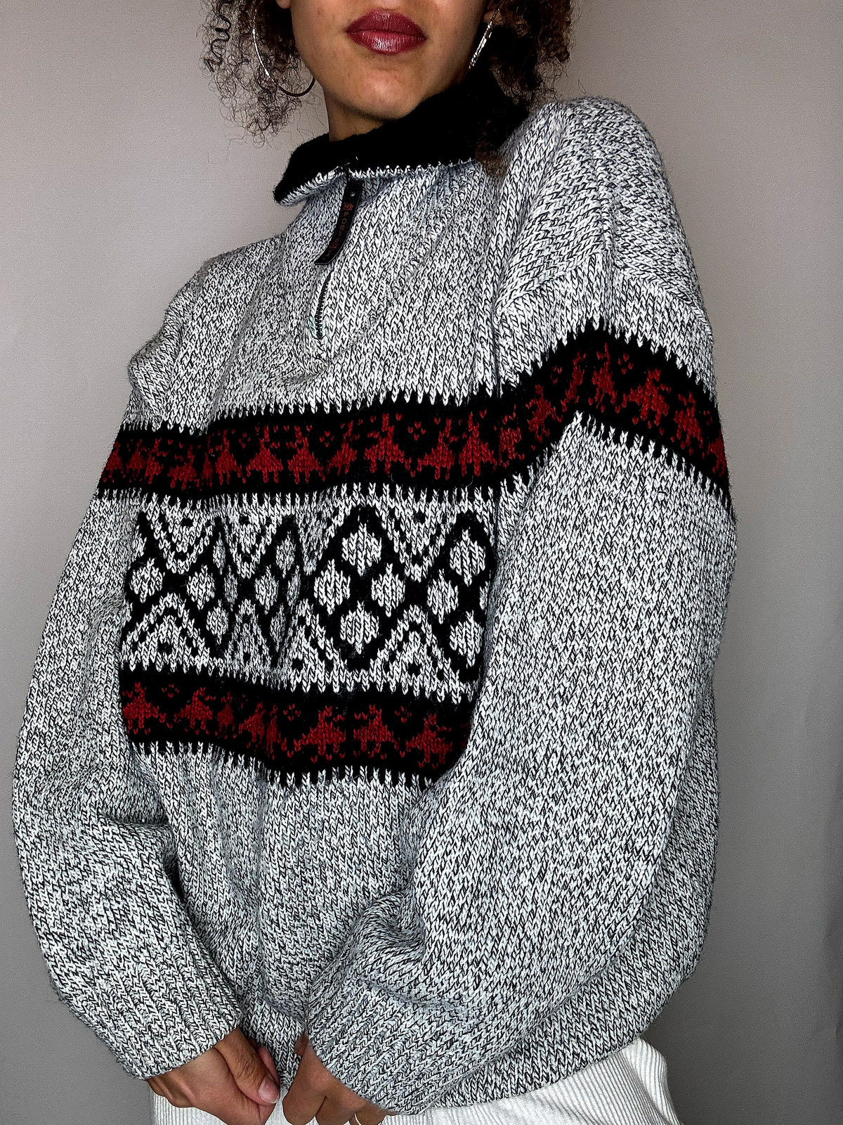 Pull col cheminée gris L vintage