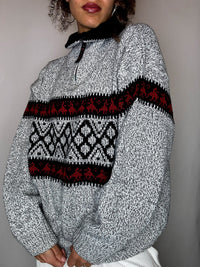 Pull col cheminée gris L vintage