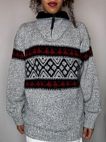 Pull col cheminée gris L vintage