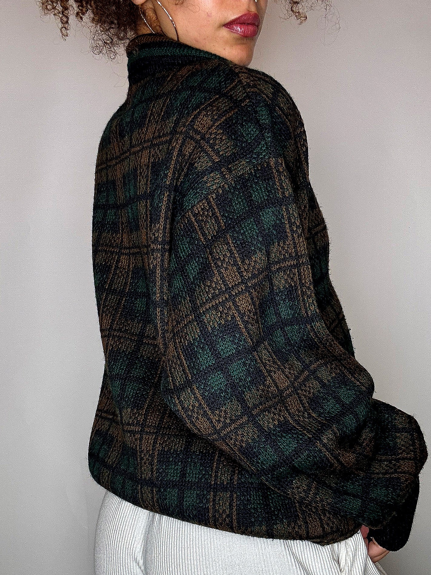 Pull col chemise à carreaux M vintage