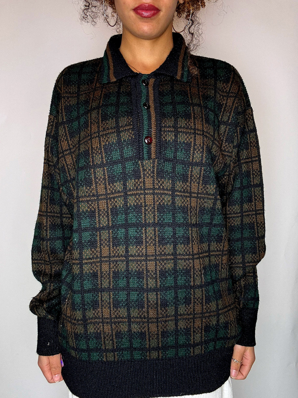 Pull col chemise à carreaux M vintage