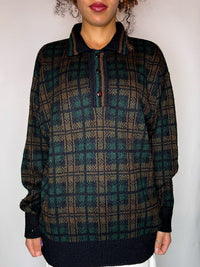 Pull col chemise à carreaux M vintage