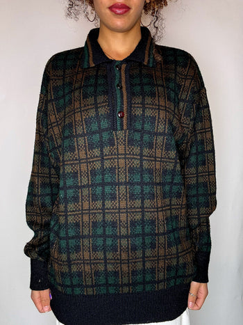 Pull col chemise à carreaux M vintage