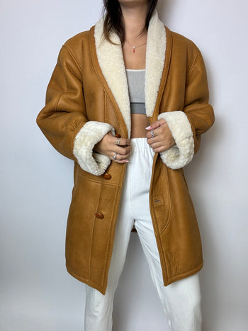 Camel sheepskin coat M 