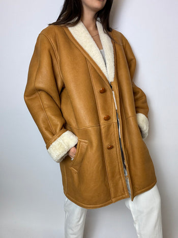 Camel sheepskin coat M 