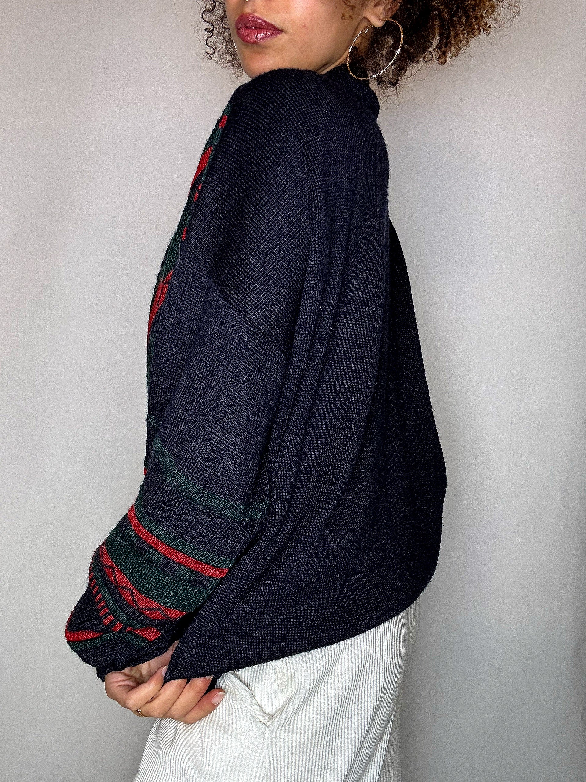 Pull col V avec lignes marine XL vintage