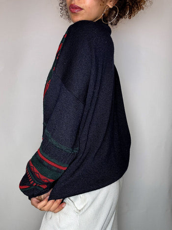 Pull col V avec lignes marine XL vintage