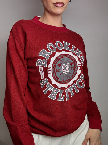 Sweat à col rond rouge BROOKLYN ATHLETICS M vintage