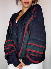 Pull col V avec lignes marine XL vintage