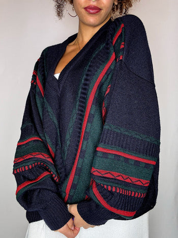 Pull col V avec lignes marine XL vintage