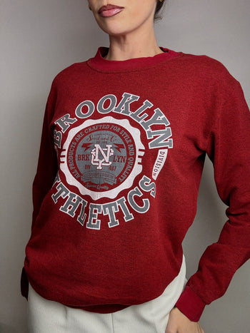 Sweat à col rond rouge BROOKLYN ATHLETICS M vintage