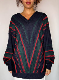 Pull col V avec lignes marine XL vintage