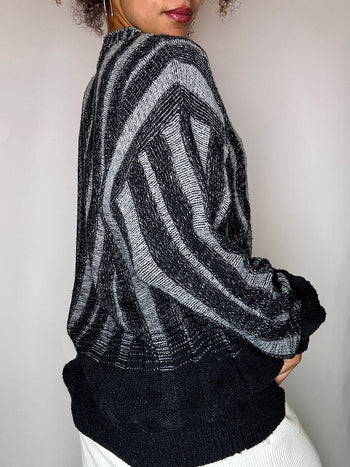 Pull dégradé noir et gris M vintage