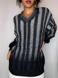 Pull dégradé noir et gris M vintage