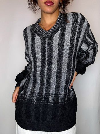 Pull dégradé noir et gris M vintage