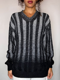 Pull dégradé noir et gris M vintage