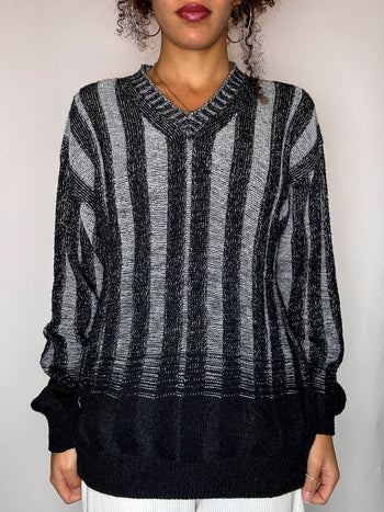 Pull dégradé noir et gris M vintage