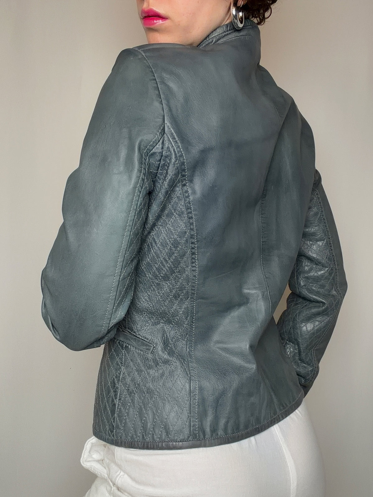 Veste en cuir grise S vintage