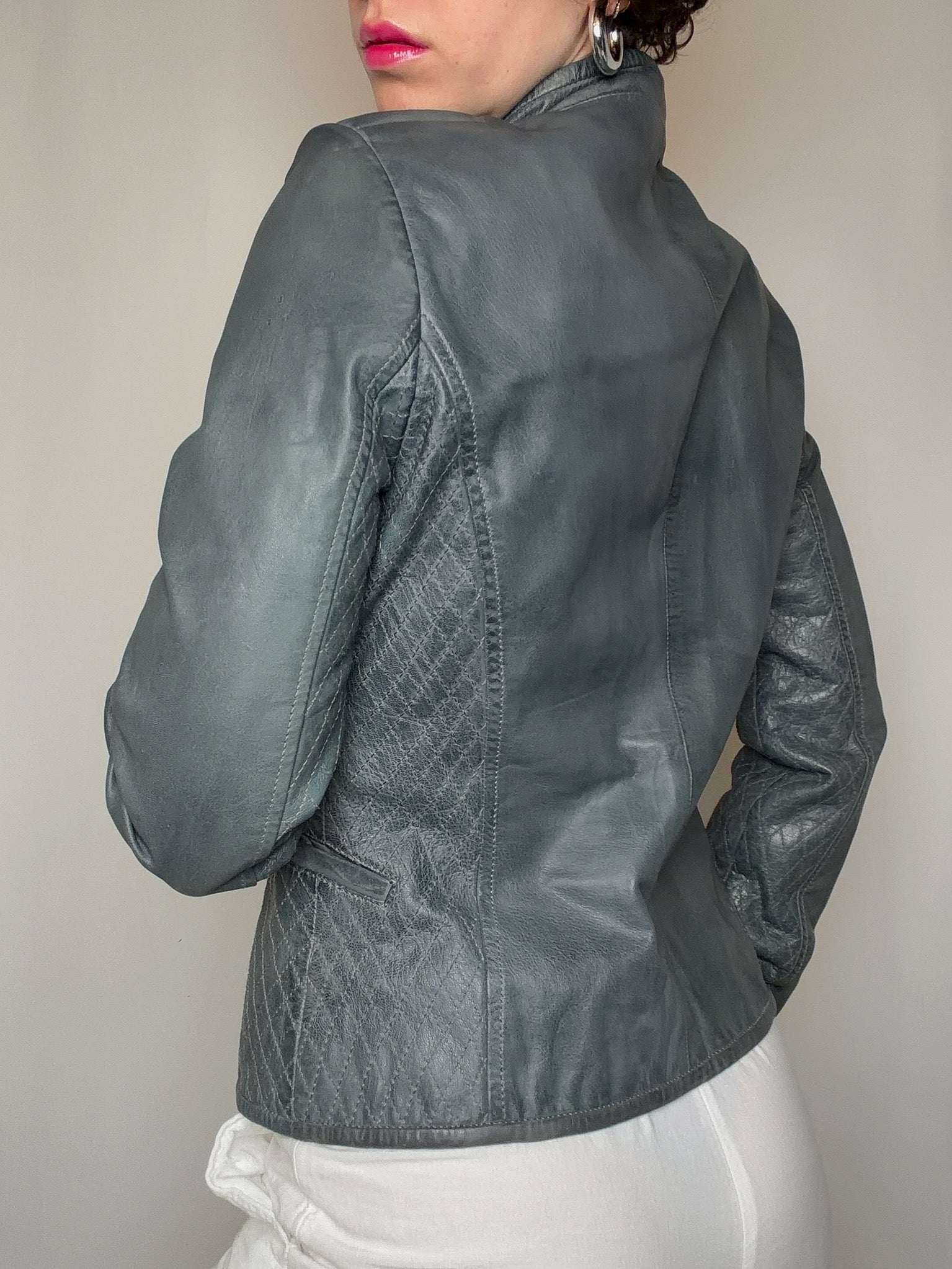 Veste en cuir grise S vintage