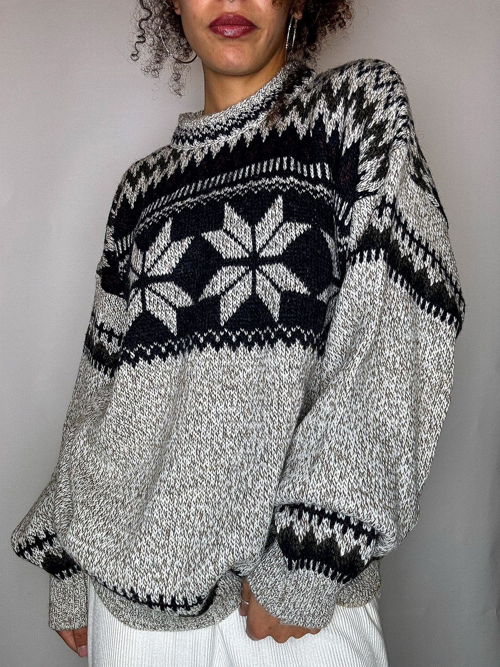 Pull col montant graphique L vintage