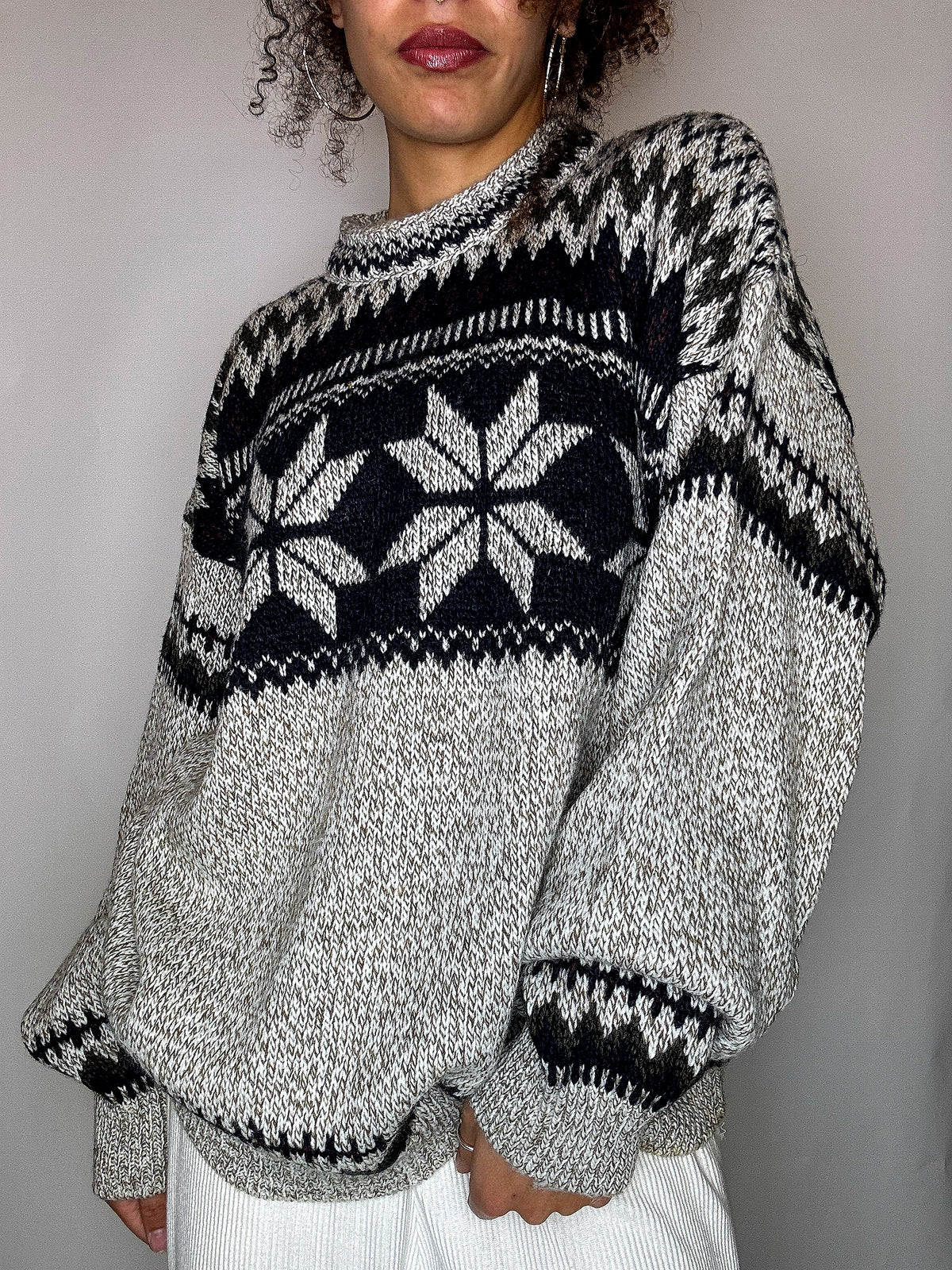 Pull col montant graphique L vintage