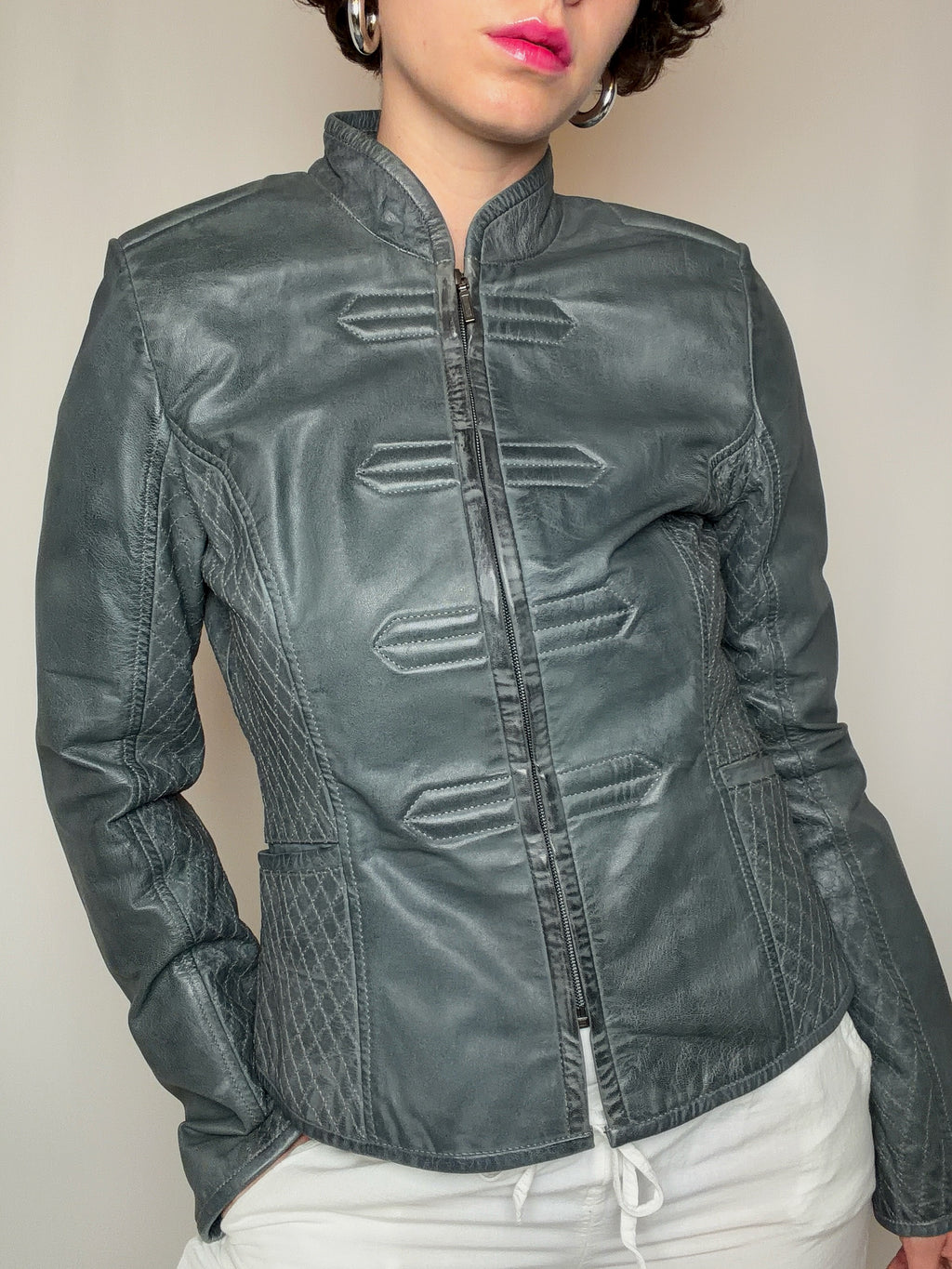 Veste en cuir grise S vintage
