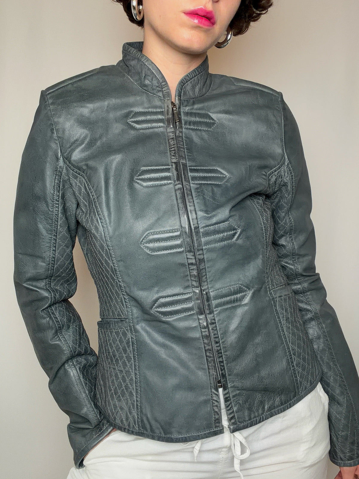 Veste en cuir grise S vintage