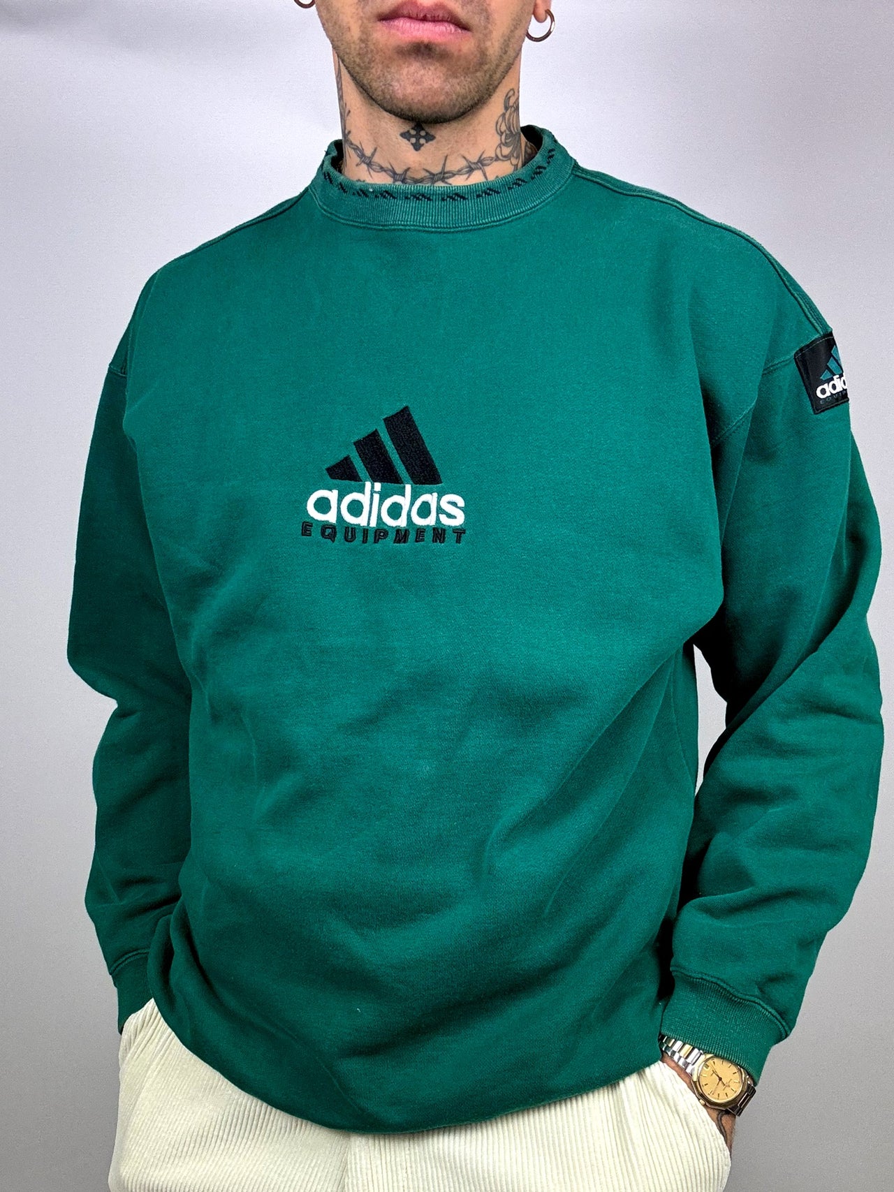 Sweat col rond vert ADIDAS XL