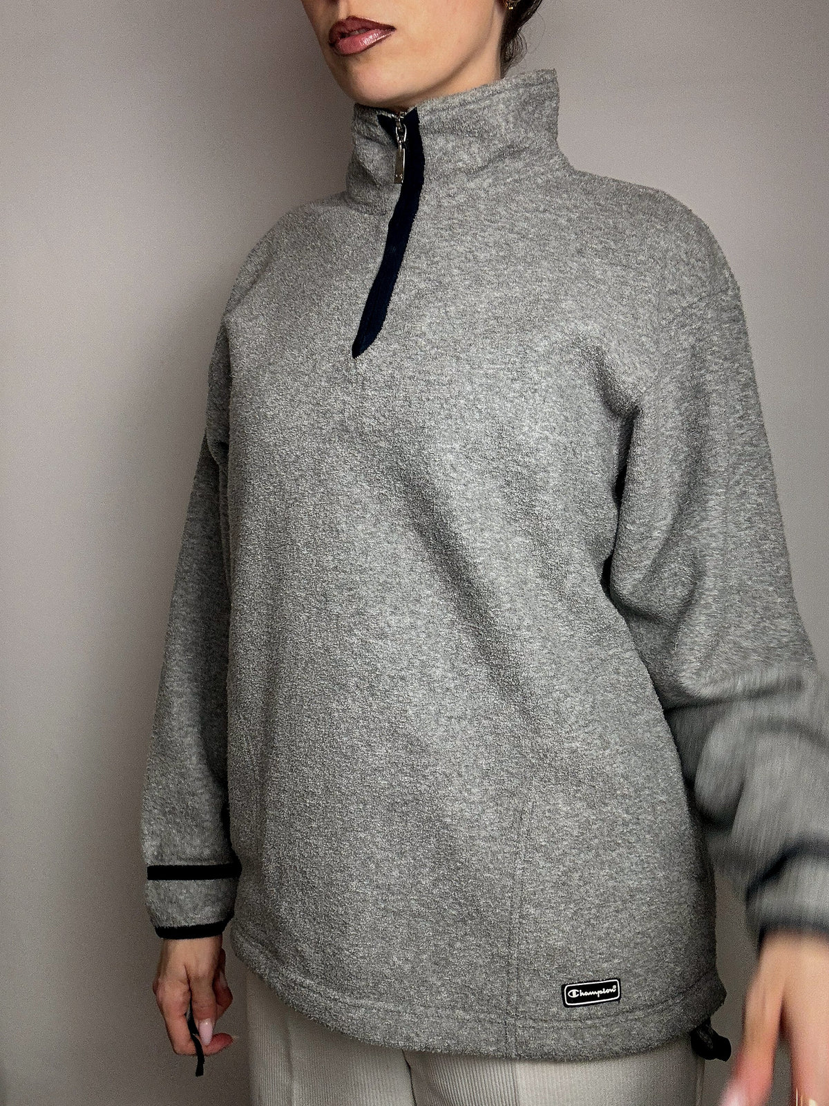 CHAMPION M Vintage Grey Zip-Neck Fleece