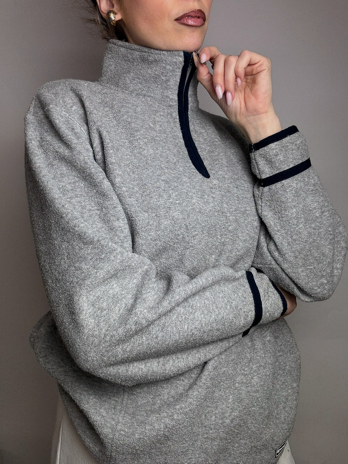 CHAMPION M Vintage Grey Zip-Neck Fleece