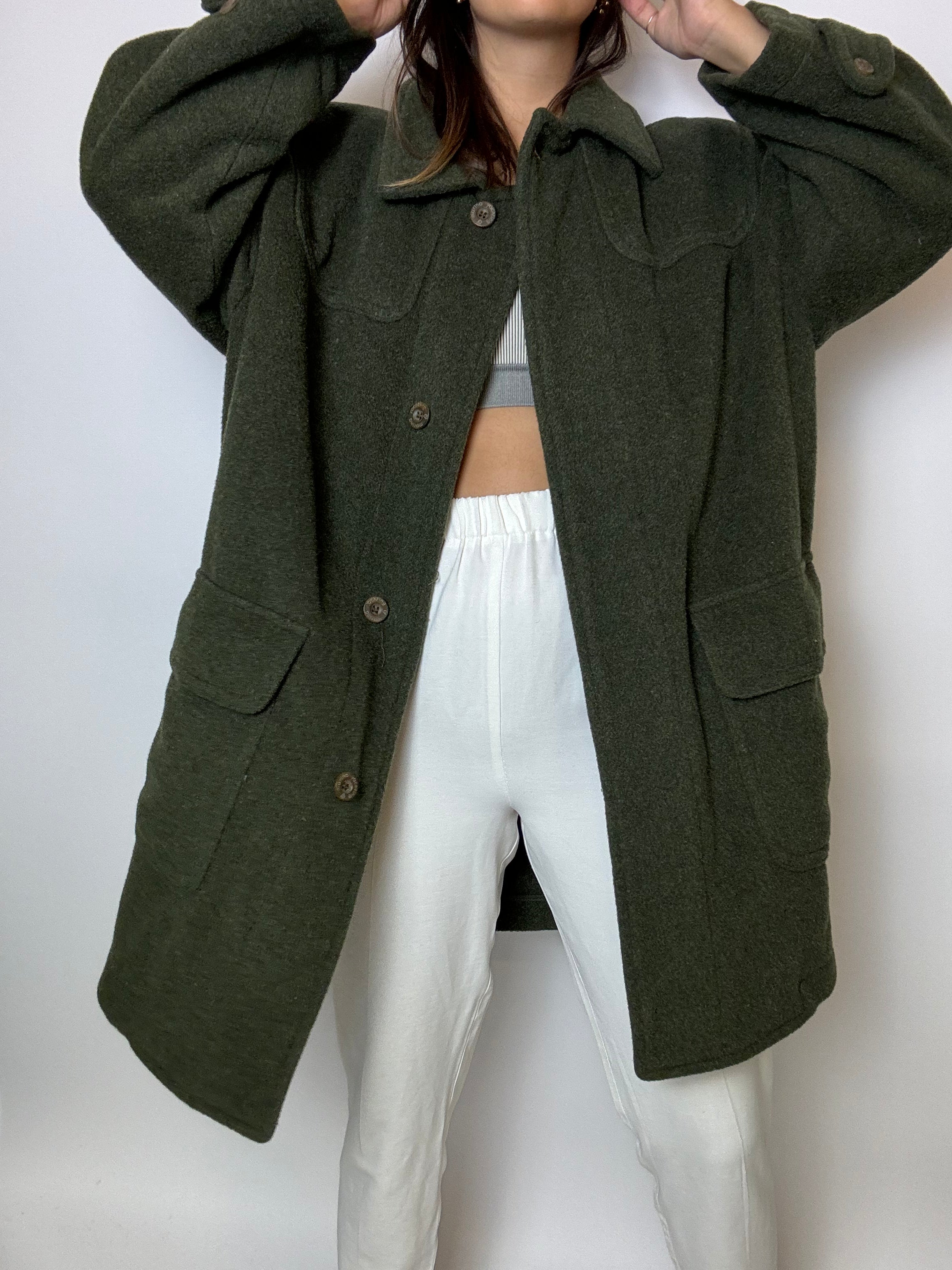 Vintage grüner Wollmantel M/L
