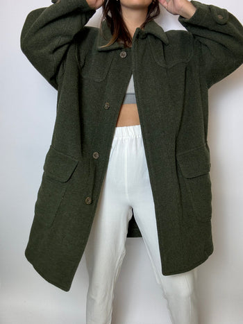 Manteau en laine vintage vert M/L