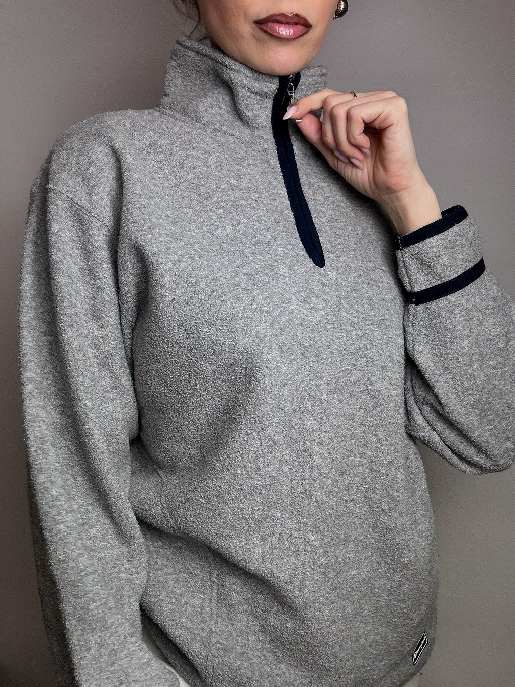 CHAMPION M Vintage Grey Zip-Neck Fleece
