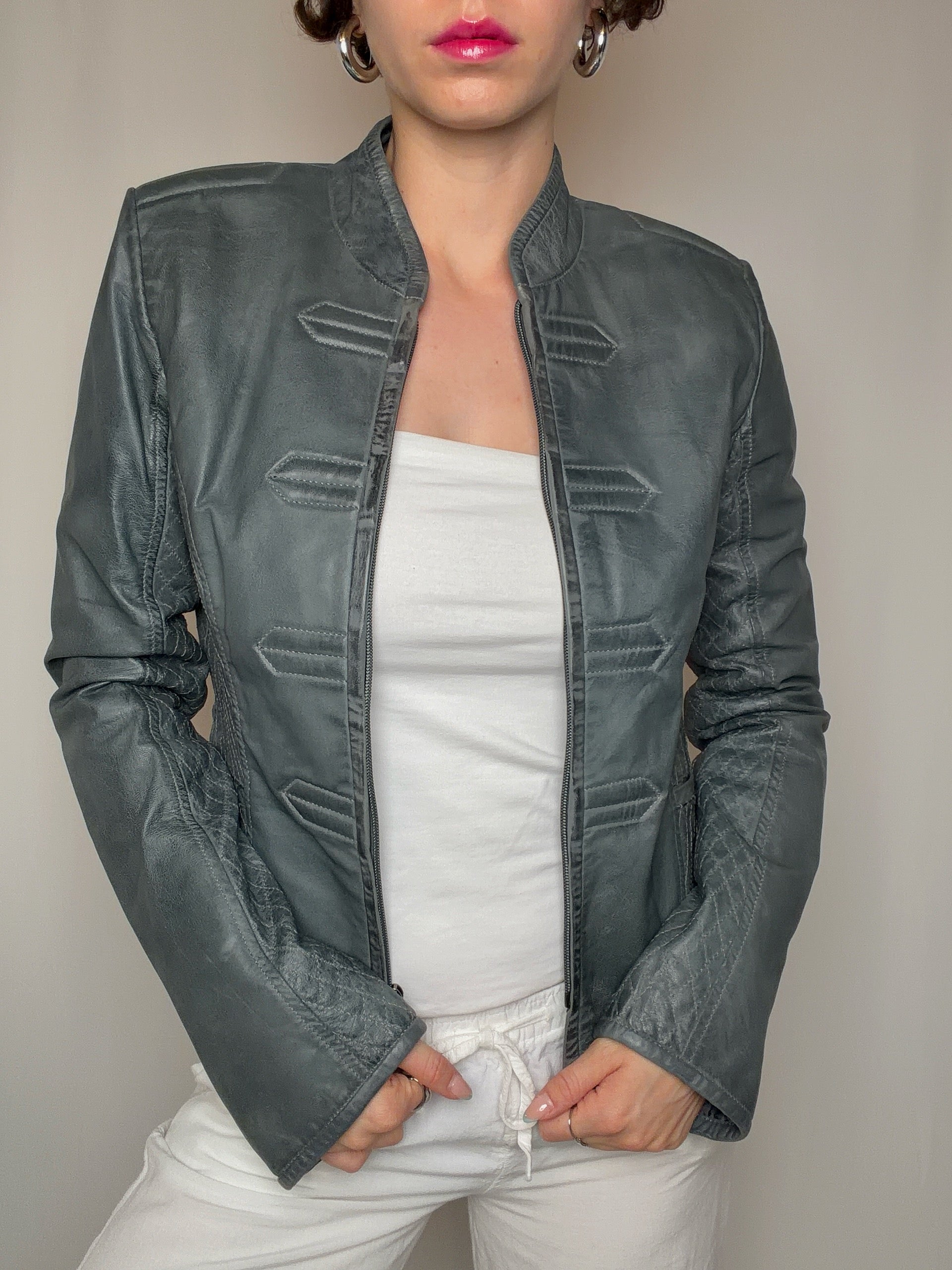 Veste en cuir grise S vintage
