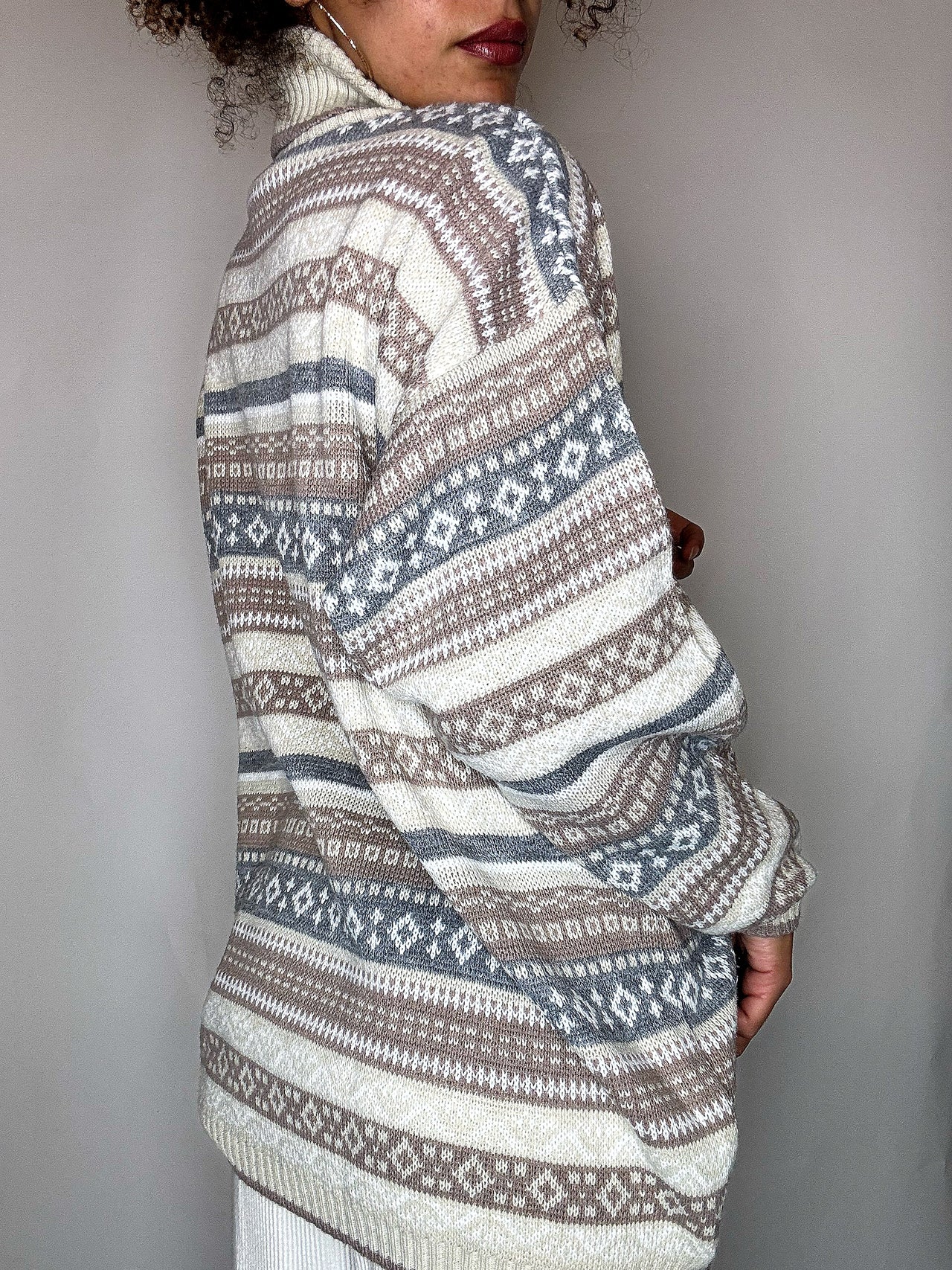 Pull col roulé graphique S vintage