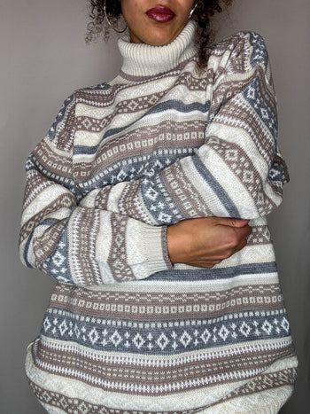 Pull col roulé graphique S vintage