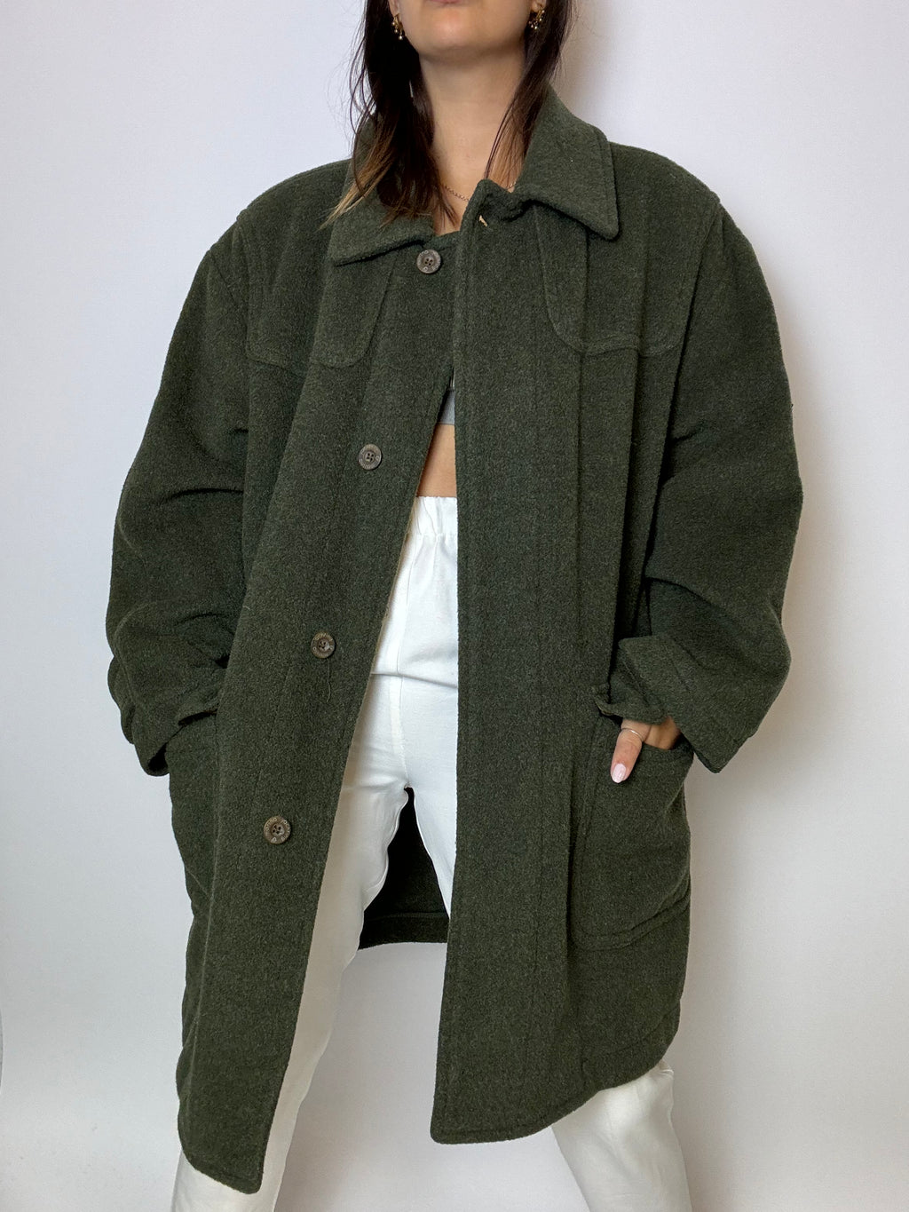 Vintage grüner Wollmantel M/L