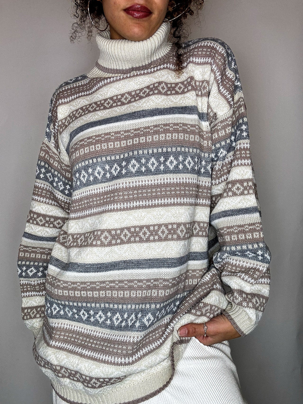 Pull col roulé graphique S vintage