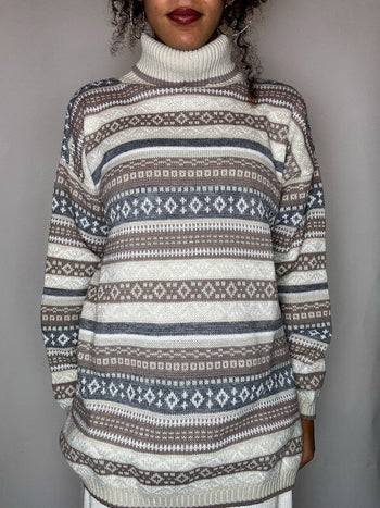 Pull col roulé graphique S vintage