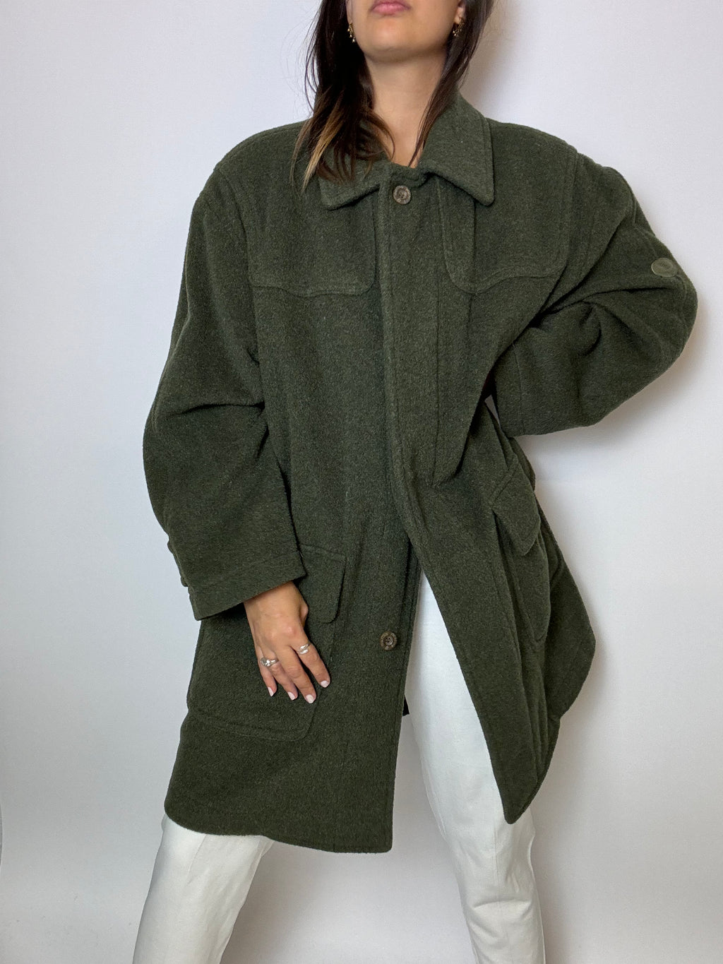 Vintage grüner Wollmantel M/L