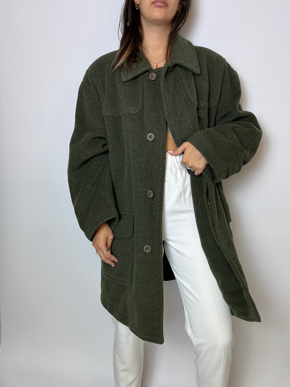 Vintage grüner Wollmantel M/L