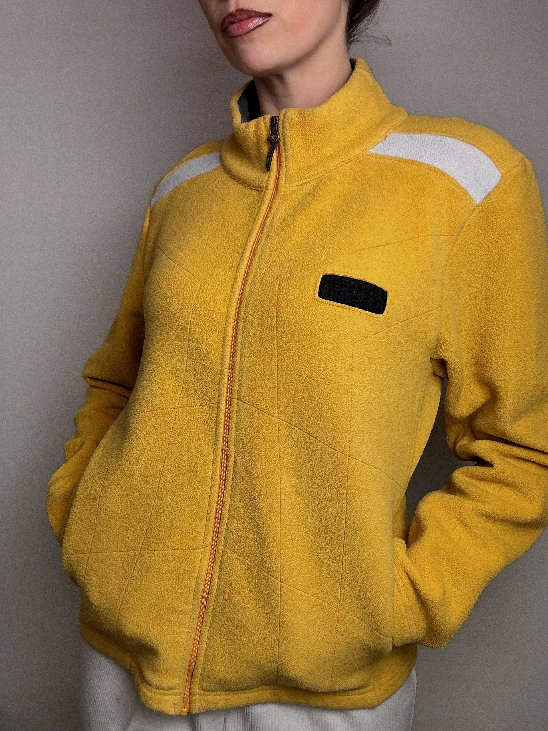 FILA S/M Vintage Gelbes Fleece mit Reißverschluss