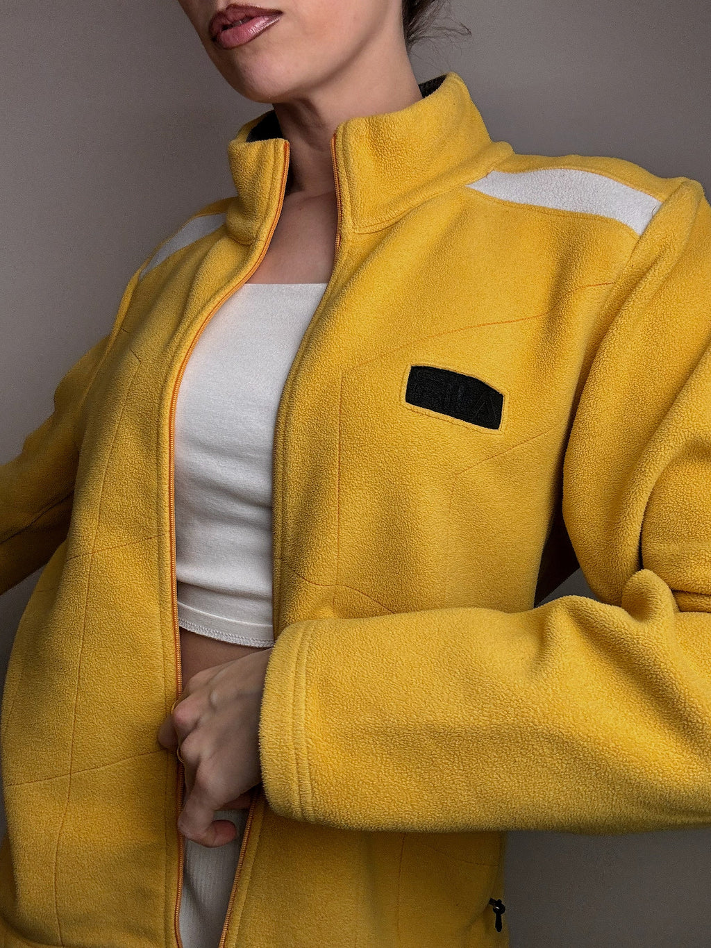 FILA S/M Vintage Gelbes Fleece mit Reißverschluss